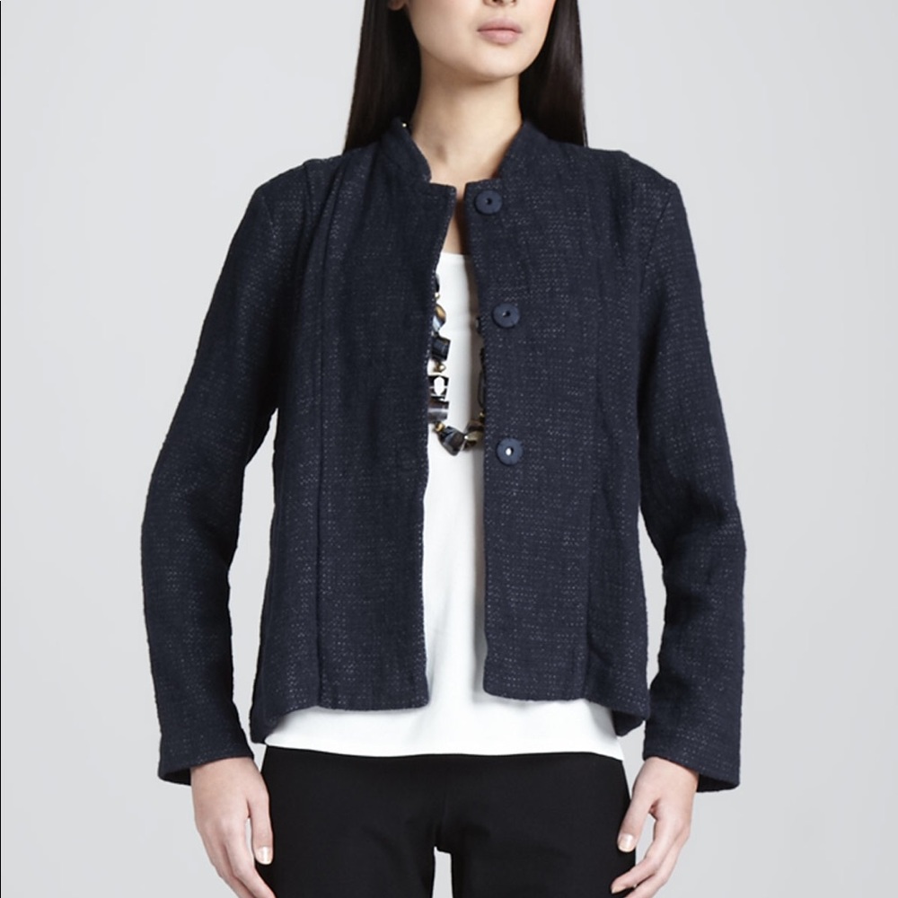 Eileen Fisher mandarin collar tweed jacket Sz M